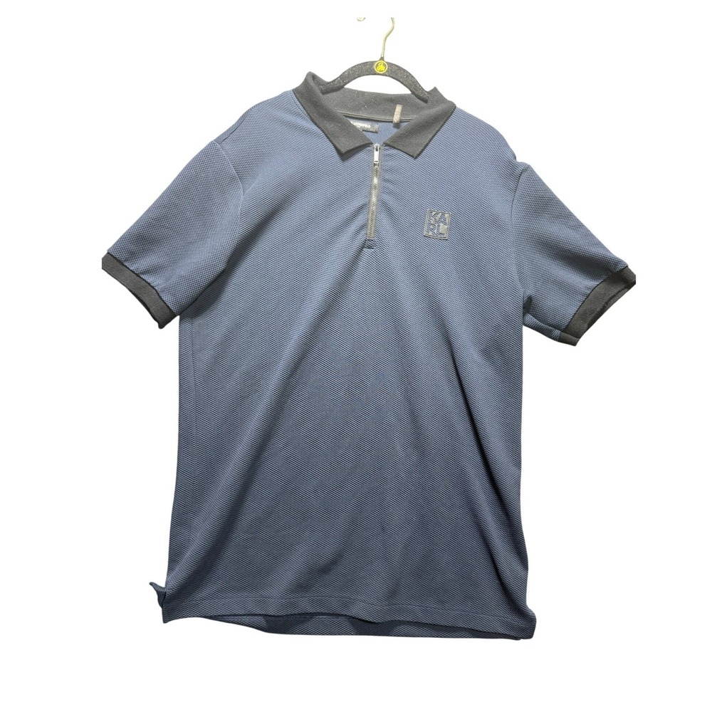 Karl Lagerfeld Paris Quarter Zip Polo Mens Medium Blue Waffle Knit Logo